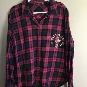 Harley-Davidson Pink & Black Plaid Long Sleeve Button-Up Flannel Shirt large